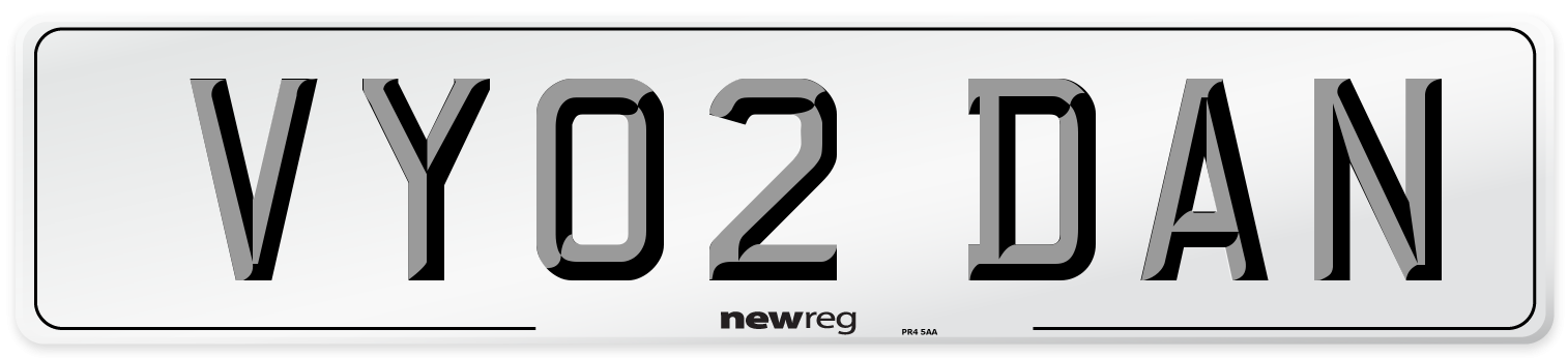 VY02 DAN Number Plate from New Reg